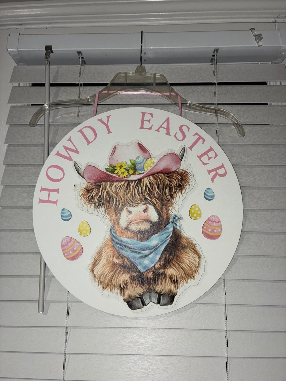 Hobby Lobby Pastel Pink & Blue 'Howdy Easter' Cow Wall Sign